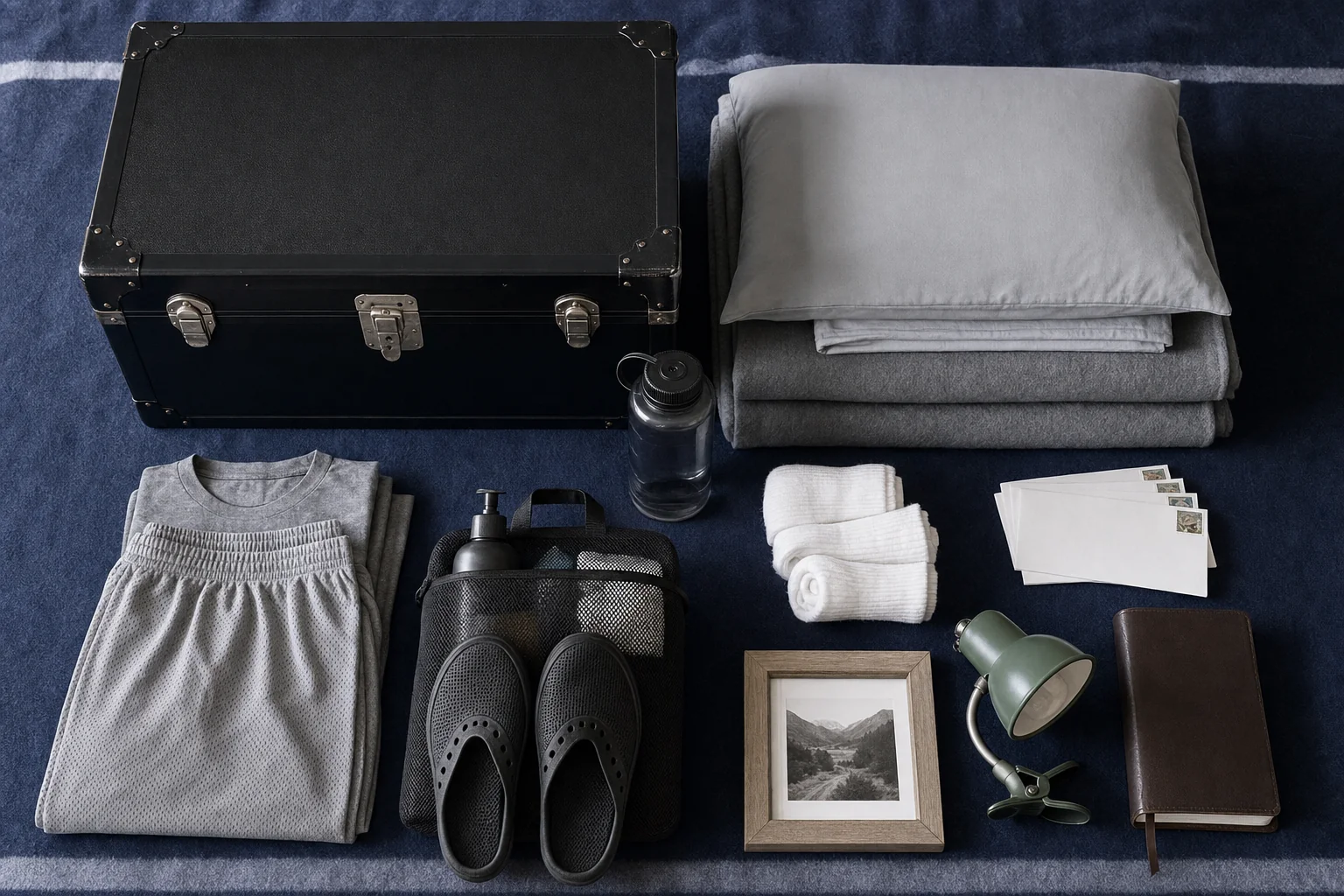 Military summer camp packing list: flat-lay of essentials for the FUMA Summer Academy 2026 packing list.